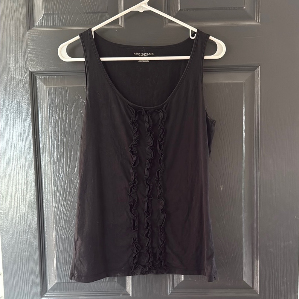 Ann Taylor Black Ruffle Tank Top Size Medium